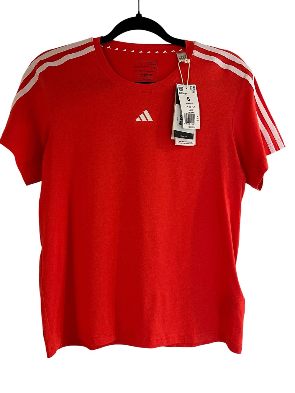 Adidas Red Short-Sleeve Athletic Woman’s Tee w/ Classic White 3-Stripes- S - Picture 1 of 9
